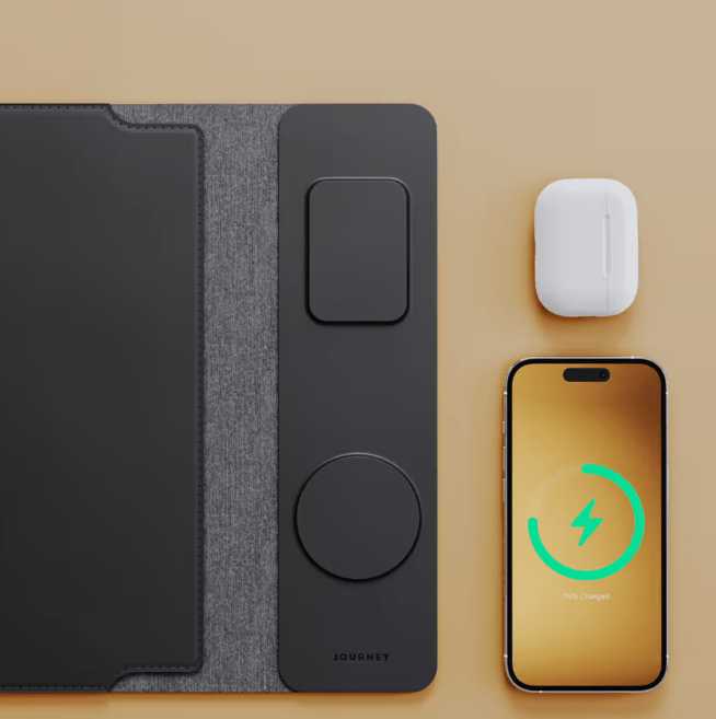 4-in-1 Laptop Sleeve with Wireless Charging for iPad MacBook Pro 12" 13" 14", Charge Mat for Phone Earbuds iWatch, Executive Office Organizer with Pocket, Waterproof Vegan Leather Case (Black)