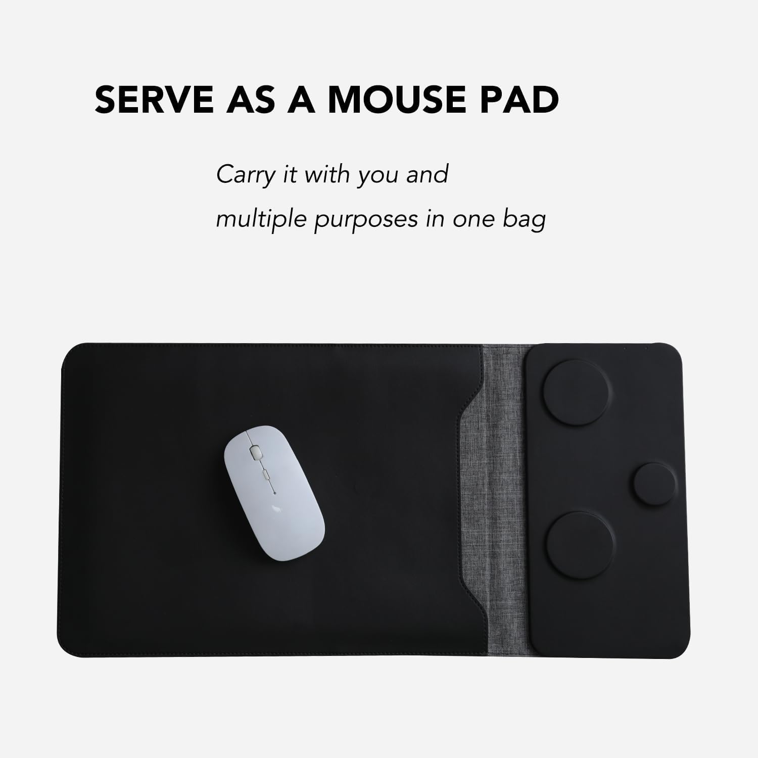 4-in-1 Laptop Sleeve with Wireless Charging for iPad MacBook Pro 12" 13" 14", Charge Mat for Phone Earbuds iWatch, Executive Office Organizer with Pocket, Waterproof Vegan Leather Case (Black)